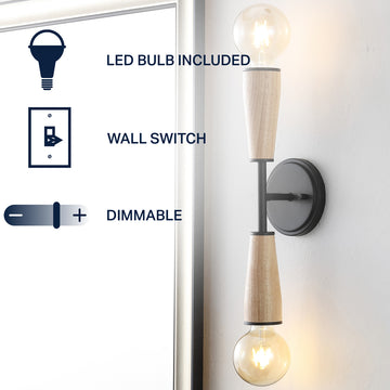 Katia 5.13" Modern Designer Iron/Wood Double Sided Hourglass LED Sconce - JONATHAN Y
